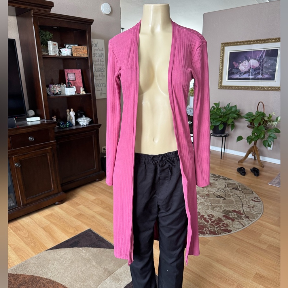 New Fashion pink long sleeve open cardigan-size M